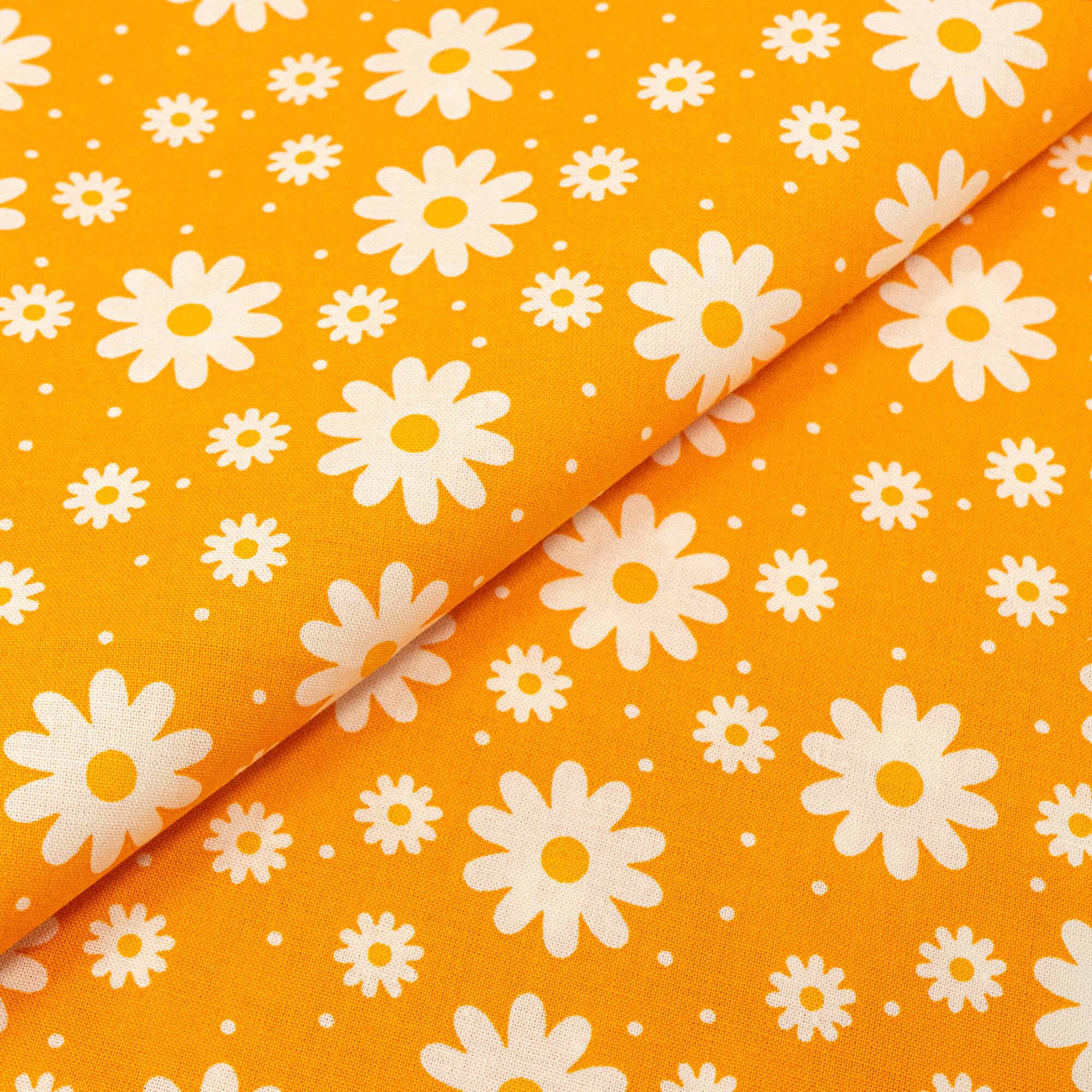 SINGER Small White Flowers on Yellow Cotton Fabric